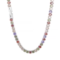 Colorful gemstone tennis necklace with silver-tone chain and multi-color oval crystals - Silver Base Multicolor Mix Zircon (KN234332-KFC)