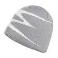 Winter-Strickmütze für Damen und Herren mit abstraktem weißem Blitzmuster in Grau - L(58-60cm) / Hellgrau