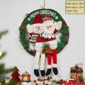 Christmas wreath with Santa and Snowman figures on a 58cm rattan ring for wall decor - Type B Christmas Rattan Wreath - Green Pine