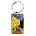 Vintage stainless steel square keychain featuring Van Gogh's Café Terrace at Night painting - Café Terrace at Night (YH-3) / 5x2.8