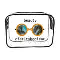Clear PVC makeup bag with black zipper and tropical orange sunglass print - 066-Beauty Clarity Sunglasses
