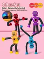 Set of 4 glowing telescopic giraffe toys with flexible tubes and suction cup limbs - 4-Pack LED Glowing Telescopic Robot Toys