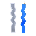 Modern wavy geometric silicone candle mold with a blue zigzag scented wax creation - Long Candle 01 (Wave Pattern)
