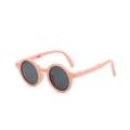 Foldable pink round kids sunglasses with dark lenses for uv protection - Pink Frame Grey Lens