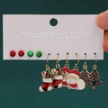 Christmas earrings set with Santa Claus, tree, and snowflake pendants on display card - 52 Socks Santa Tree (5 Pairs Set)