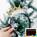 Sparkly gold crown birthday headband with white feathers for party celebrations - Birthday Girl Flower Headband / Gold Crown Style