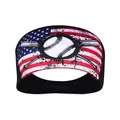 Elastic sports headband with American flag stars and stripes print and baseball graphic - Baseball Star Blue