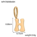 Detail view of golden stainless steel letter H pendant with size 0.88cm and 0.75cm specs - Letter-H / Gold