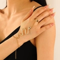 Gothic gold snake slave bracelet with ring featuring punk style snake hand chain - Snake Ring-Linked Bracelet (2185) / Gold