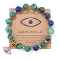 Lapis and turquoise beaded bracelet with golden evil eye charm and rhinestones - 19cm / Phoenix Lapis