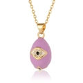 Macro shot of purple enamel evil eye pendant with micro-set zircon on gold chain - Purple