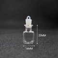 Mini transparent glass bottle with white stopper showing 25mm height and 14mm base width - Transparent Square Bottle + Rubber Stopper