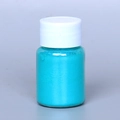 Cyan blue pearlescent mica powder in a transparent bottle with a white screw cap - Pearl Powder #30 Teal
