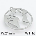 Zilveren roestvrijstalen wereldkaart hanger, 21mm diameter en 1g gewicht specificatie - 21mm / Staalkleur (KLJ4319-Z)