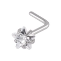 Silver stainless steel L-shaped nose stud with clear star-shaped cubic zirconia stone - 0.8x7x3mm / Silver L-Shape Star Clear Zircon