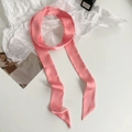 Elegant solid pink satin skinny scarf for hair and handbags displayed on a white background - 200cm / Fruit Pink