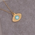 Detail of gold evil eye pendant necklace with blue eye inlay on stone background - Blue Evil Eye Style (2#)