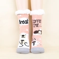 Pink thermal winter floor socks with cute polar bear pattern and plush white cuff - One Size / Pink Polar Bear
