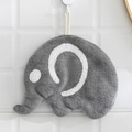 Absorbent grey elephant hand towel in coral fleece with dots and hanging loop - 18*23cm / Elephant