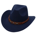 Chapeau de cowboy bleu marine classique avec ruban en cuir tressé et turquoise - Taille Unique (57cm) / Bleu marine
