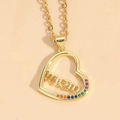 Golden heart necklace for Mother's Day with MOM lettering and colorful zircons - XL2135#2/Gradient Rainbow mom