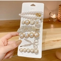 Set of 6 gold hair clips with white pearls and sparkling rhinestones for women - Feather Hair Clip 6-Piece Set