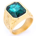 Herren Freimaurer-Ring aus Gold mit grünem Smaragd-Edelstein und gebürstetem Band - US 7 / Grüner Edelstein Stil (Stil 4)