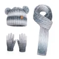 Conjunto invierno de 3 piezas de punto para niños con gorro bufanda y guantes gris blanco - Gris (Set de 3 piezas)