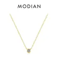 Minimalistische S925 Sterlingsilber Kette mit Gold-Finish und rundem Zirkonia-Anhänger - 925er Silber / Gold