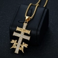 Collana con croce di Caravaca dorata con angeli e strass lucidi stile hip hop - Solo ciondolo dorato