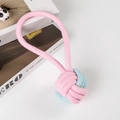 Detailansicht eines geflochtenen Baumwollspielzeugs in Pink und Blau für Hunde - Einzelohr 18cm 65g