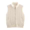 Vue détaillée de la maille torsadée et du col montant de ce gilet beige rembourré - Blanc laiteux