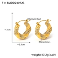 Elegant gold U-shaped twisted titanium steel earrings with sparkling zirconia stones - Large Style (F113) / Gold White