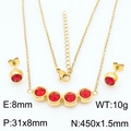 Titanium steel jewelry set with red zircon necklace and matching gold stud earrings - Gold Red Set(KS200613-KFC)
