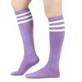 Purple knee-high socks with three white stripes and elastic cuffs for a sporty look - One Size / Mauve/White Stripes