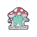 Spilla smaltata a forma di fungo e rana con testo Don't Worry Be Hoppy - Qhxz163