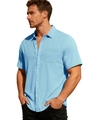 Chemise homme bleu vif à manches courtes avec texture gaufrée et col boutonné classique - Rose bonbon