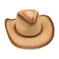 Classic Western straw cowboy hat in tan gradient with ventilated hollow weave - One Size / Off-white (2)