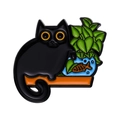 Cute black cat enamel pin with a goldfish bowl and green plants metal badge accessory - Cat with Fish Tank(XZ8408)