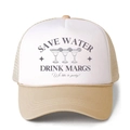 Cappellino trucker beige con stampa Save Water Drink Margs e rete per protezione solare - Cachi