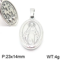 Colgante religioso ovalado de acero inoxidable plateado con grabados en ambas caras - Medalla Milagrosa Ovalada (KP100394-Z) / 23x14mm / Color Acero
