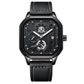 Men's square quartz watch with black leather strap and multi-functional chronograph dial - 6288 Black Case Silver Marker Leather Strap (Non-functional Sub-dials)