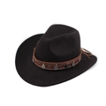 Detail of black felt cowboy hat with ethnic braided band and vintage silver metal pendants - Ring Decor Style / Black