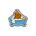 Cute Capybara enamel pin with orange on head in blue bathtub with a yellow duckling - Bathtub with Rubber Duck