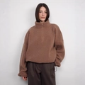 Jersey oversize de forro polar sherpa marrón con media cremallera y cuello alto retro mujer - S / Marrón