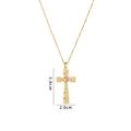 Gold cross necklace with white zircon pavé and pink heart gemstone pendant, 3.8x2cm size - Gold Heart Pink Zircon Cross (A764)