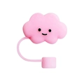 Pink cartoon cloud silicone straw cover cap for 10mm cups with smiley face pattern - Pink Cloud / 10mm
