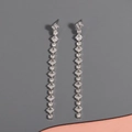 Silver long tassel drop earrings with sparkling square and round cubic zirconia stones - 8*0.4cm / Platinum Round White Zircon