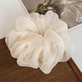 Elegant cream white mesh organza oversized scrunchie with layered cloud silhouette - Off White