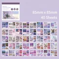 Set di 40 adesivi decorativi viola 85x85mm con vari motivi scenografici per diario - 5 Sogno viola